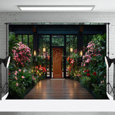 Lofaris Wooden Courtyard Floral Bright House Spring Backdrop